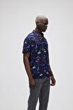 Hector Shirt Lacivert Kısa Kollu Baskılı Erkek Gömlek