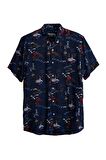 Hector Shirt Lacivert Kısa Kollu Baskılı Erkek Gömlek