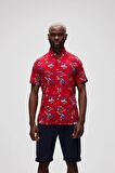 Hector Shirt Kırmızı Kısa Kollu Baskılı Erkek Gömlek