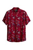 Hector Shirt Kırmızı Kısa Kollu Baskılı Erkek Gömlek