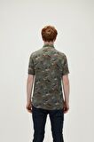 Hector Shirt Haki Kısa Kollu Baskılı Erkek Gömlek