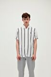 Sergio Shirt Off-White Beyaz Kısa Kollu Çizgili Erkek Gömlek