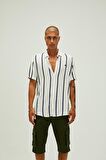 Sergio Shirt Off-White Beyaz Kısa Kollu Çizgili Erkek Gömlek