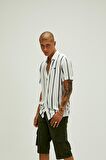 Sergio Shirt Off-White Beyaz Kısa Kollu Çizgili Erkek Gömlek