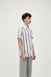Sergio Shirt Off-White Beyaz Kısa Kollu Çizgili Erkek Gömlek