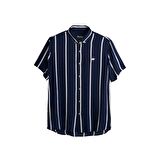 Sergio Shirt Lacivert Kısa Kollu Çizgili Erkek Gömlek