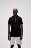 Cord Siyah Polo Yaka Fermuarlı Erkek T-Shirt