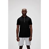 Cord Siyah Polo Yaka Fermuarlı Erkek T-Shirt