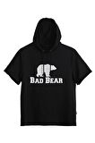 Bad Net Hoodie Siyah Baskılı Kısa Kollu Kapüşonlu Erkek Sweatshirt