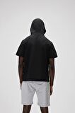 Bad Net Hoodie Siyah Baskılı Kısa Kollu Kapüşonlu Erkek Sweatshirt