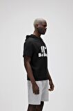 Bad Net Hoodie Siyah Baskılı Kısa Kollu Kapüşonlu Erkek Sweatshirt