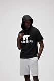 Bad Net Hoodie Siyah Baskılı Kısa Kollu Kapüşonlu Erkek Sweatshirt