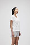 Violet V-Neck T-Shirt Off-White Beyaz Basic Kadın Tişört