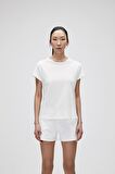 Violet O-Neck T-Shirt Off-White Beyaz Basic Kadın Tişört