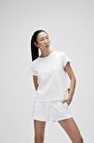 Violet O-Neck T-Shirt Off-White Beyaz Basic Kadın Tişört