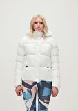 Tinkerbell Puffer Off-White Beyaz Kapüşonlu Kadın Mont