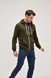 Bad Bear 21.02.12.028_EVEN FULL-ZIP C70 Düz Yaka Regular Fit Düz Haki Erkek Sweatshirt