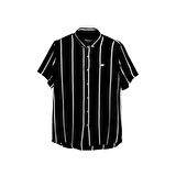 Sergio Shirt Siyah Kısa Kollu Çizgili Erkek Gömlek