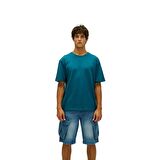 Liber Oversize T-Shirt Petrol Mavi Basic Erkek Tişört 