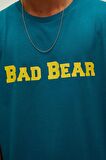 Title Oversize T-Shirt Petrol Mavi Baskılı Erkek Tişört