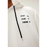 Pause Hoodie Off-White Beyaz Baskılı Kapüşonlu Erkek Sweatshirt