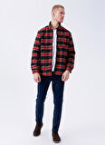 Micah Siyah/Kırmızı Kareli Fermuarlı Erkek Gömlek Ceket
