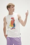 Cockerel Tank-Top Off-White Beyaz Baskılı Erkek Atlet