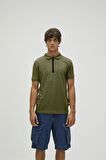Cord Haki Yeşil Polo Yaka Fermuarlı Erkek T-Shirt