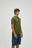 Cord Haki Yeşil Polo Yaka Fermuarlı Erkek T-Shirt