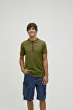 Cord Haki Yeşil Polo Yaka Fermuarlı Erkek T-Shirt