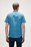Anchor Shirt Mavi Kısa Kollu Baskılı Erkek Gömlek