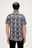 Bi-Face Shirt Marshmallow Beyaz Kısa Kollu Baskılı Erkek Gömlek
