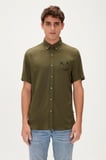 Smile Shirt Haki Yeşil Kısa Kollu Baskılı Erkek Gömlek