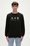 Play Hard Crewneck Siyah Baskılı Erkek Sweatshirt