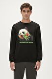 Re-Bamboo Crewneck Siyah Baskılı Erkek Sweatshirt