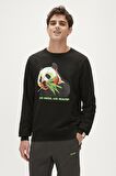 Re-Bamboo Crewneck Siyah Baskılı Erkek Sweatshirt