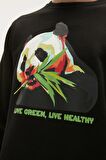 Re-Bamboo Crewneck Siyah Baskılı Erkek Sweatshirt