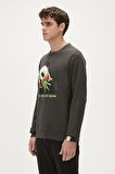 Re-Bamboo Crewneck Antrasit Baskılı Erkek Sweatshirt