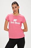 Logo Tee Pembe Logo Baskılı Basic Kadın Tişört