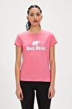 Logo Tee Pembe Logo Baskılı Basic Kadın Tişört