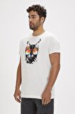 Manx Beyaz Baskılı Erkek Tişört