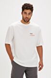 Sand Beyaz Baskılı Oversize Erkek Tişört
