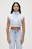 Veronica Ocean Blue Kadın Denim Crop