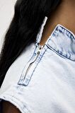 Veronica Ocean Blue Kadın Denim Crop