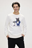 Bad Bear Panther Crewneck Off White Erkek Beyaz Bisiklet Yaka Sweatshirt