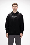York Si̇yah Kapüşonlu Oversize Erkek Baskılı Sweatshirt