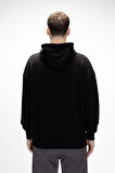 York Si̇yah Kapüşonlu Oversize Erkek Baskılı Sweatshirt