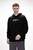 York Si̇yah Kapüşonlu Oversize Erkek Baskılı Sweatshirt