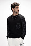 Deep Si̇yah Crewneck Erkek Baskılı Sweatshirt