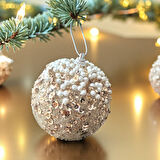 LÜKS YILBAŞI TOPU 8CM İNCİLİ PULLU 3LÜ ŞAMPANYA AST7252